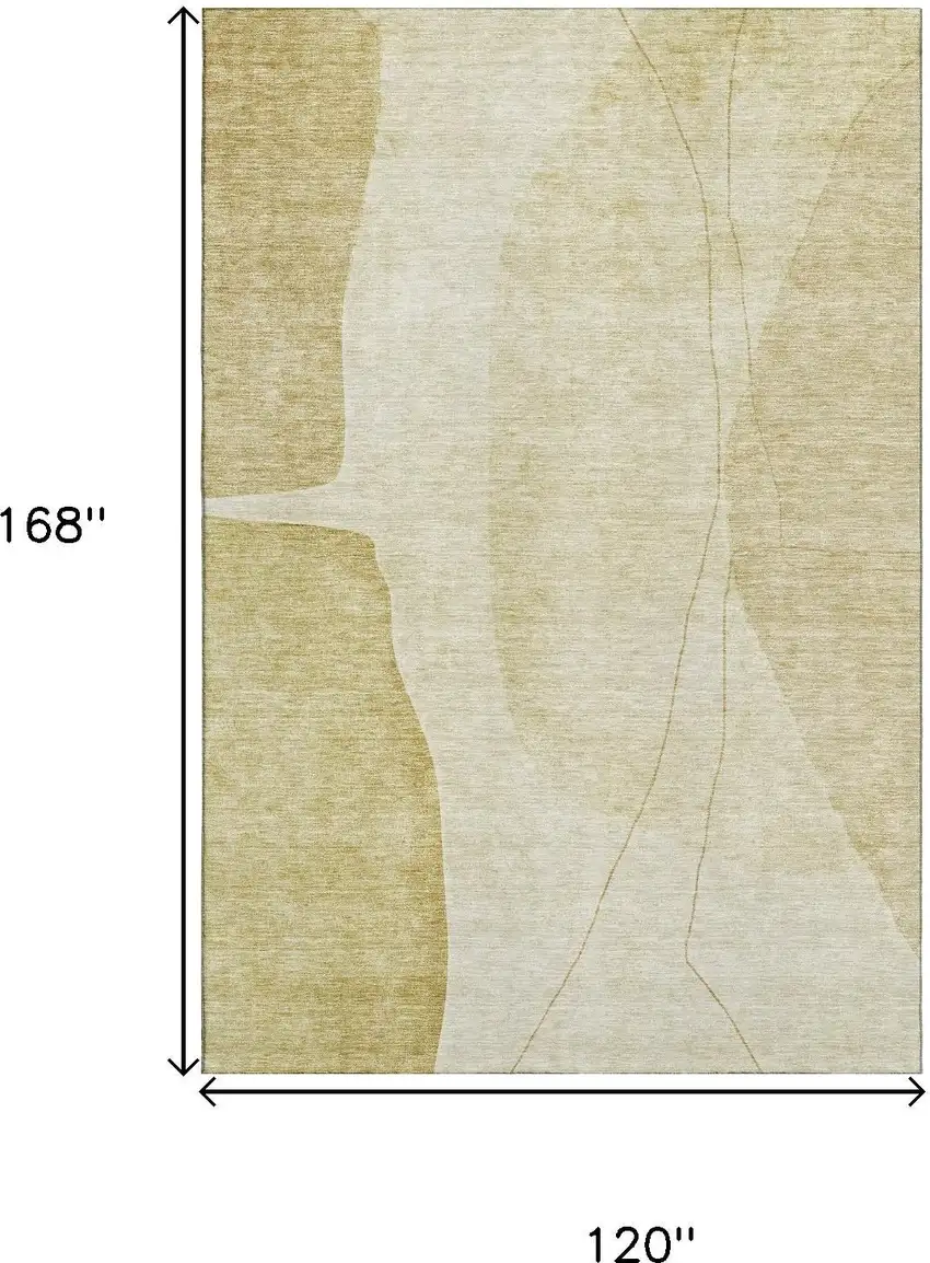 Gold And Beige Abstract Washable Area Rug With UV Protection Photo 3