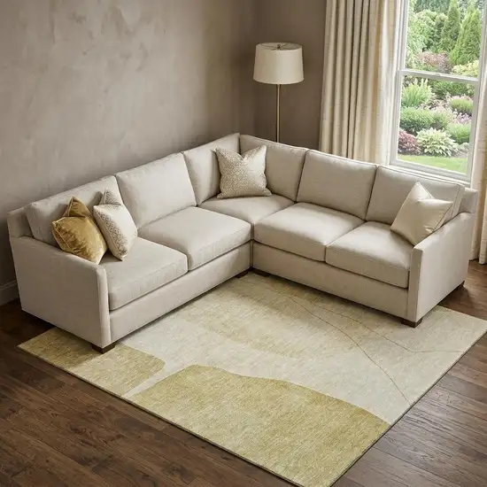Gold And Beige Abstract Washable Area Rug With UV Protection Photo 1