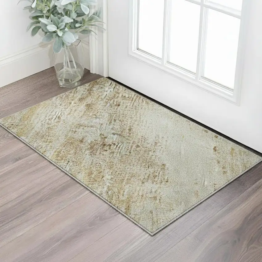 Gold And Beige Abstract Washable Area Rug With UV Protection Photo 2
