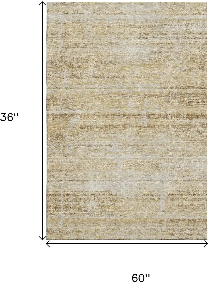 Gold And Beige Abstract Washable Area Rug With UV Protection Photo 3