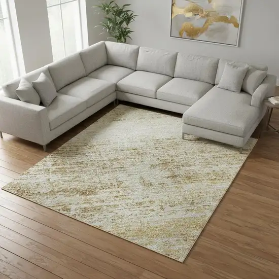 Gold And Beige Abstract Washable Area Rug With UV Protection Photo 2