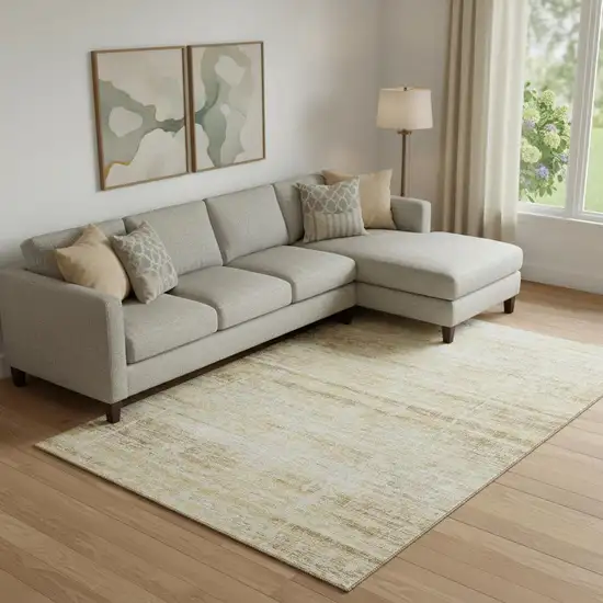 Gold And Beige Abstract Washable Area Rug With UV Protection Photo 1