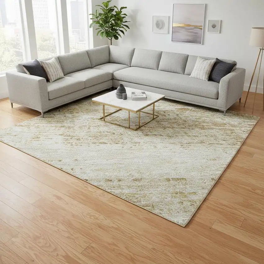 Gold And Beige Abstract Washable Area Rug With UV Protection Photo 2