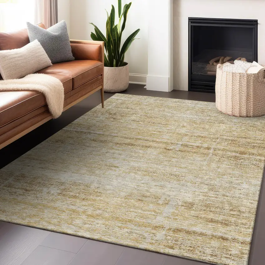 Gold And Beige Abstract Washable Area Rug With UV Protection Photo 5