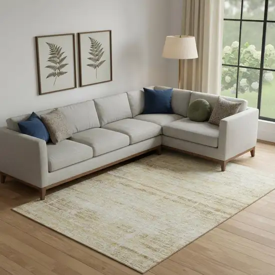 Gold And Beige Abstract Washable Area Rug With UV Protection Photo 1