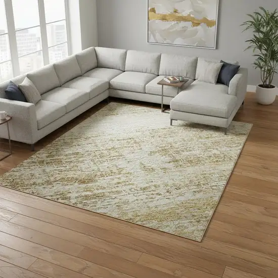 Gold And Beige Abstract Washable Area Rug With UV Protection Photo 2