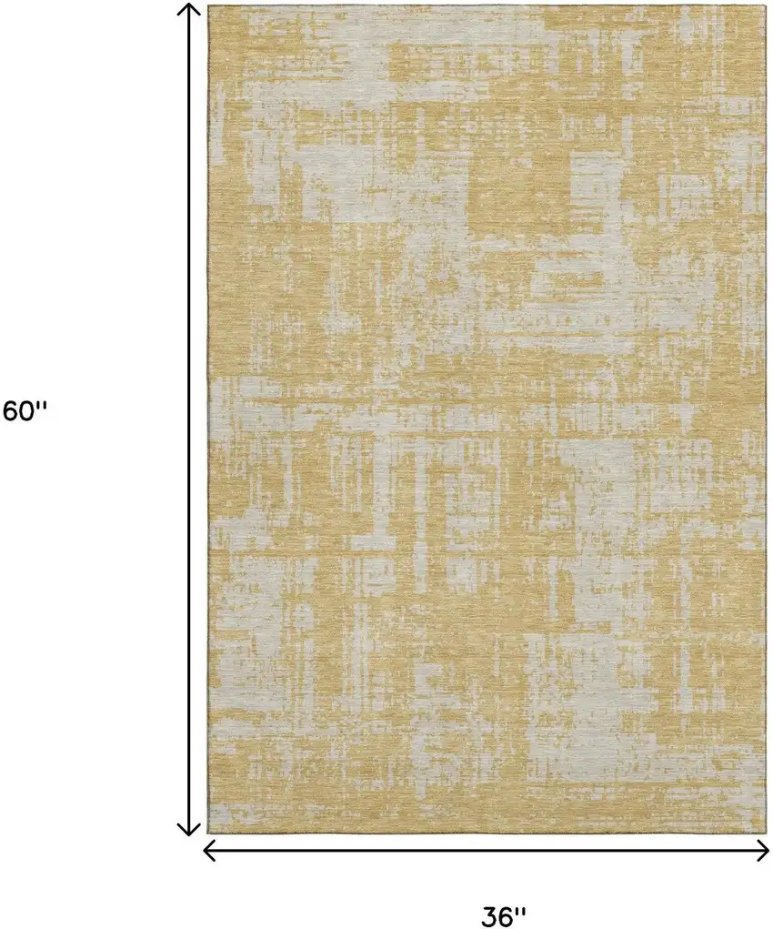 Gold And Beige Abstract Washable Area Rug With UV Protection Photo 3