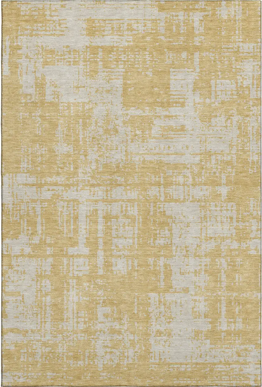 Gold And Beige Abstract Washable Area Rug With UV Protection Photo 1