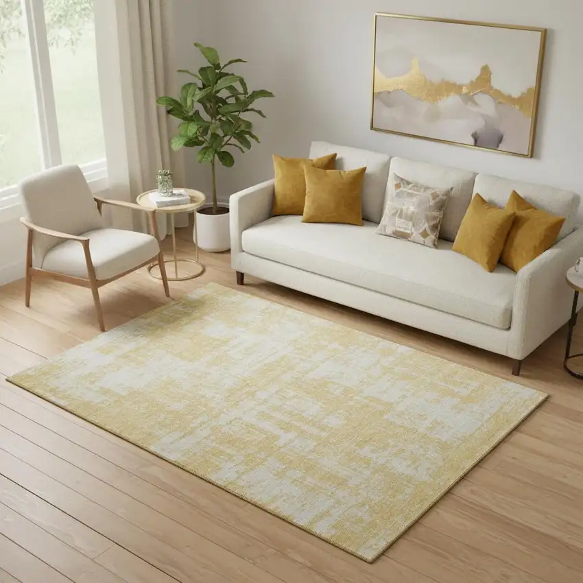 Gold And Beige Abstract Washable Area Rug With UV Protection Photo 1