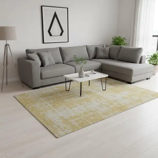 Gold And Beige Abstract Washable Area Rug With UV Protection Photo 2