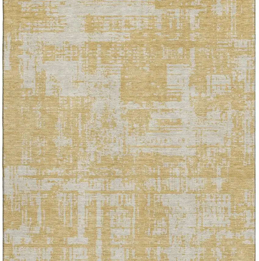 Gold And Beige Abstract Washable Area Rug With UV Protection Photo 4