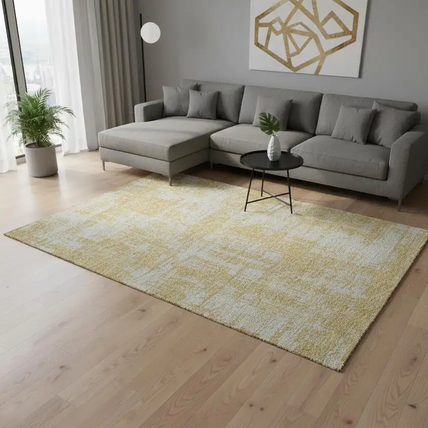 Gold And Beige Abstract Washable Area Rug With UV Protection Photo 2