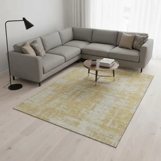 Gold And Beige Abstract Washable Area Rug With UV Protection Photo 2