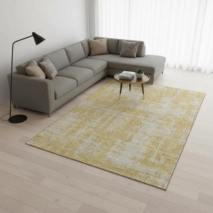 Gold And Beige Abstract Washable Area Rug With UV Protection Photo 2