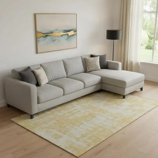 Gold And Beige Abstract Washable Area Rug With UV Protection Photo 1