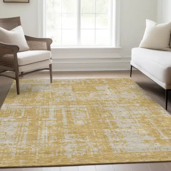 Gold And Beige Abstract Washable Area Rug With UV Protection Photo 5