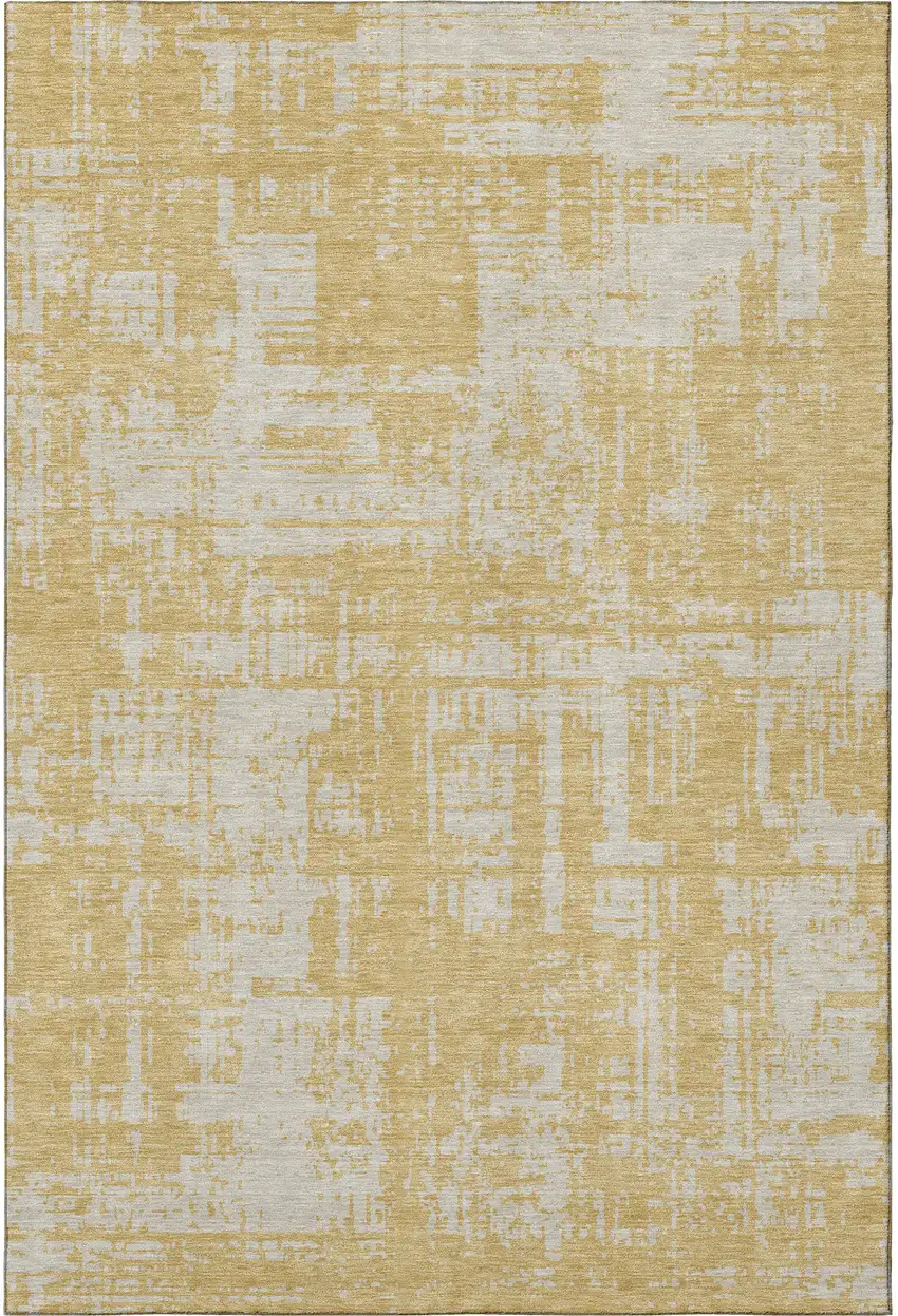 Gold And Beige Abstract Washable Area Rug With UV Protection Photo 3