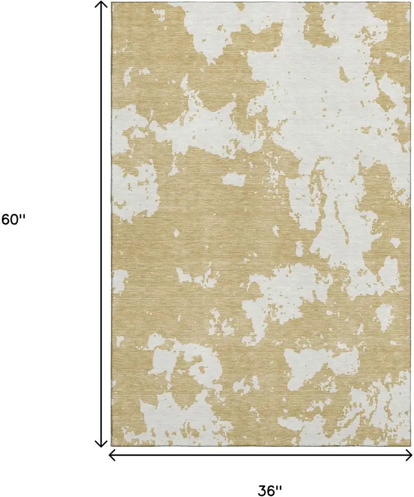 Gold And Beige Abstract Washable Area Rug With UV Protection Photo 3