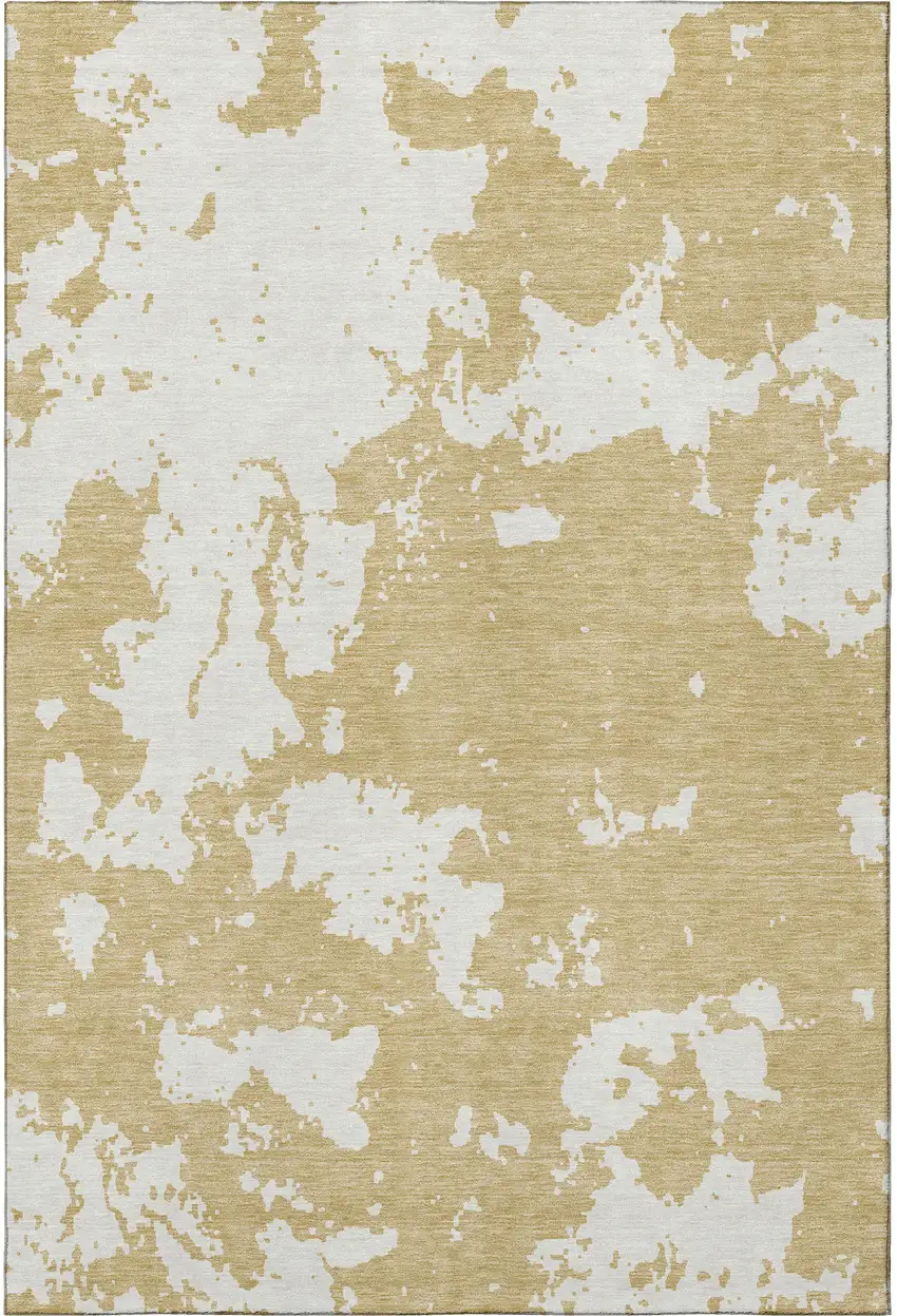 Gold And Beige Abstract Washable Area Rug With UV Protection Photo 4