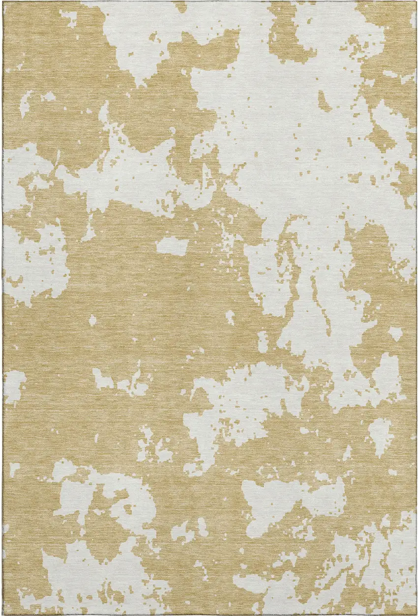 Gold And Beige Abstract Washable Area Rug With UV Protection Photo 1
