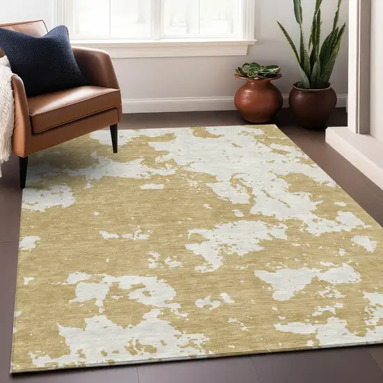 Gold And Beige Abstract Washable Area Rug With UV Protection Photo 5