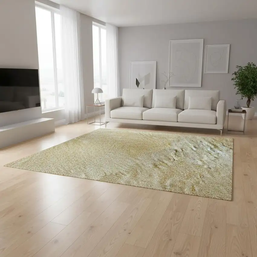 Gold And Beige Abstract Washable Area Rug With UV Protection Photo 2