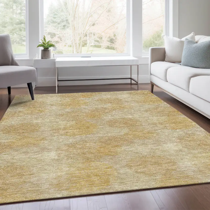 Gold And Beige Abstract Washable Area Rug With UV Protection Photo 5