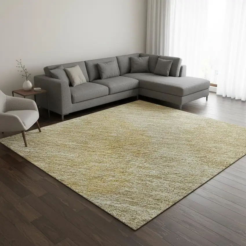 Gold And Beige Abstract Washable Area Rug With UV Protection Photo 2