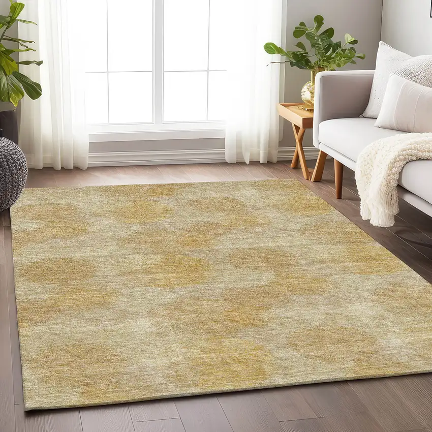 Gold And Beige Abstract Washable Area Rug With UV Protection Photo 4