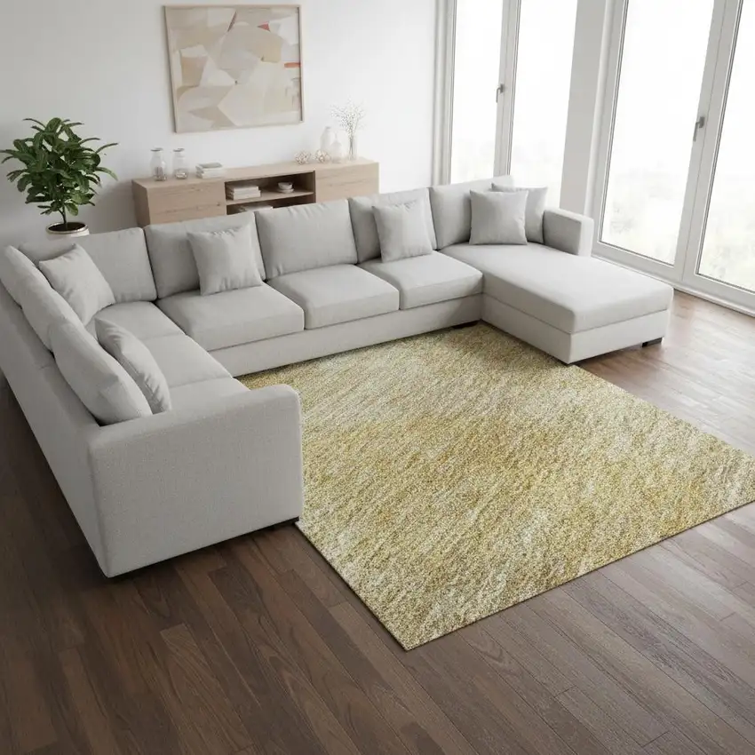 Gold And Beige Abstract Washable Area Rug With UV Protection Photo 2