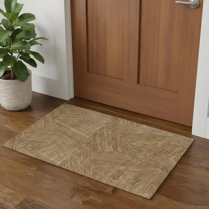 Gold And Beige Abstract Washable Area Rug With UV Protection Photo 1