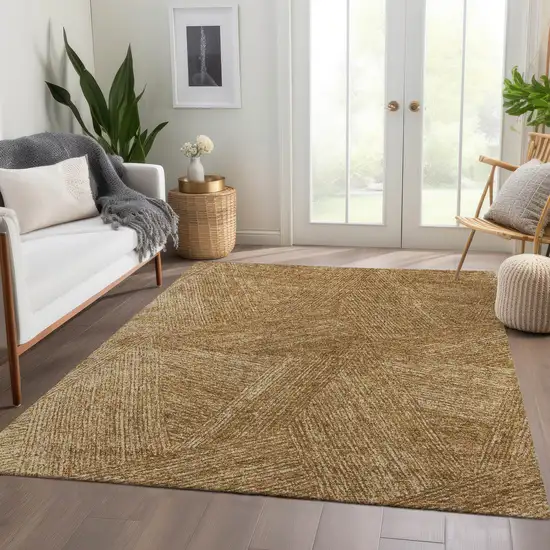 Gold And Beige Abstract Washable Area Rug With UV Protection Photo 1
