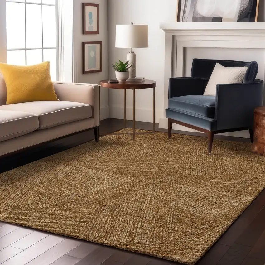 Gold And Beige Abstract Washable Area Rug With UV Protection Photo 2
