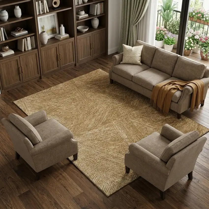 Gold And Beige Abstract Washable Area Rug With UV Protection Photo 1