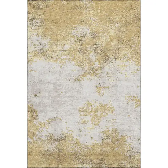 Gold And Beige Abstract Washable Area Rug With UV Protection Photo 5