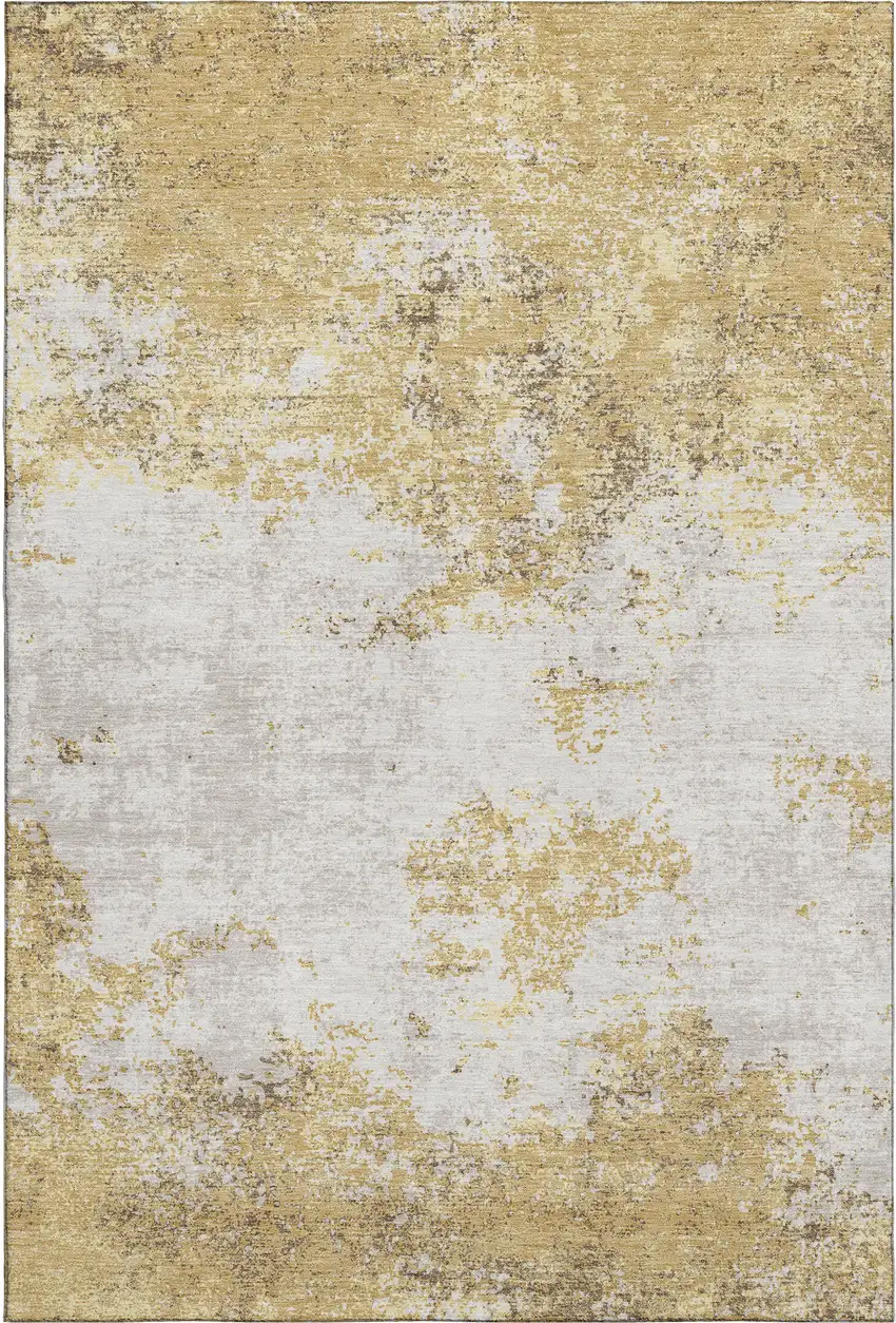 Gold And Beige Abstract Washable Area Rug With UV Protection Photo 5
