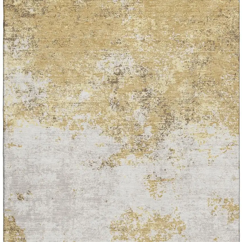 Gold And Beige Abstract Washable Area Rug With UV Protection Photo 4