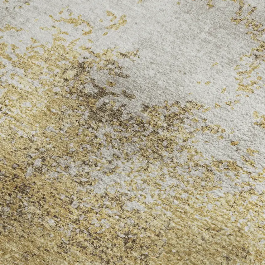 Gold And Beige Abstract Washable Area Rug With UV Protection Photo 2