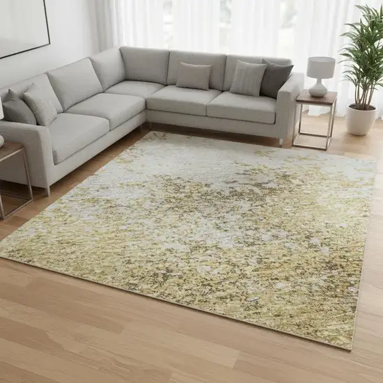 Gold And Beige Abstract Washable Area Rug With UV Protection Photo 2
