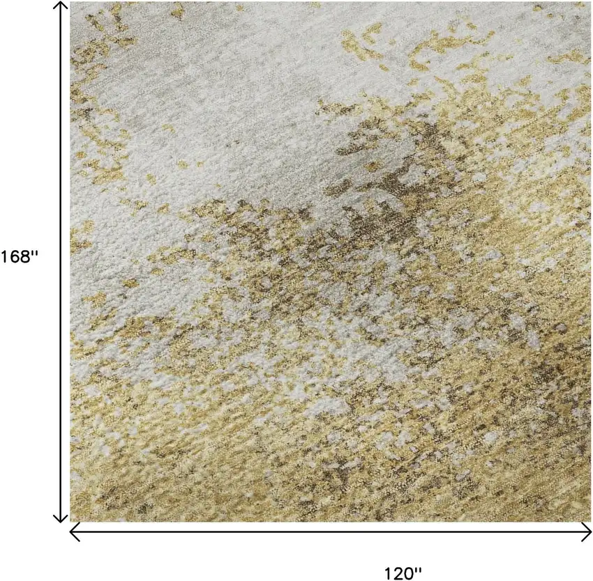 Gold And Beige Abstract Washable Area Rug With UV Protection Photo 9