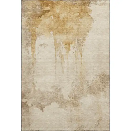 Gold And Beige Abstract Washable Area Rug With UV Protection Photo 3