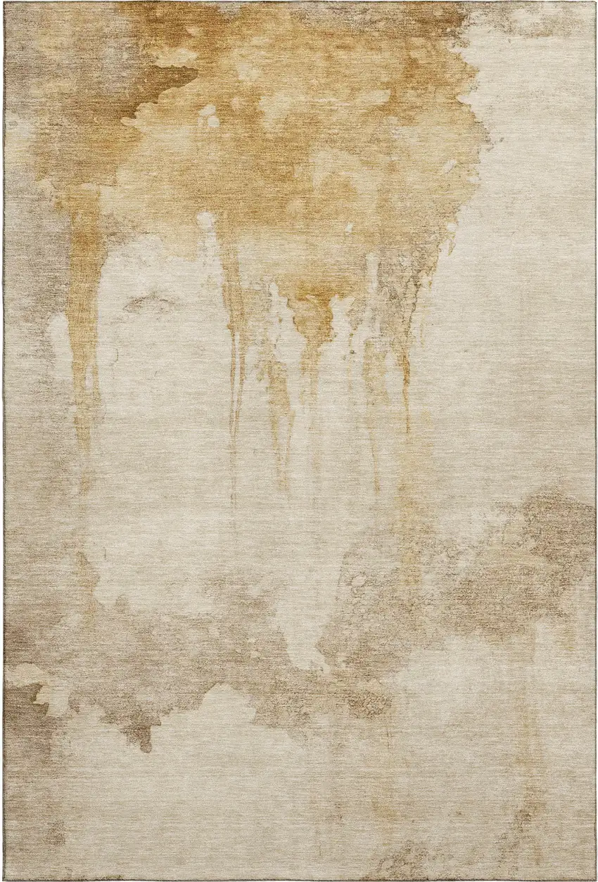 Gold And Beige Abstract Washable Area Rug With UV Protection Photo 3