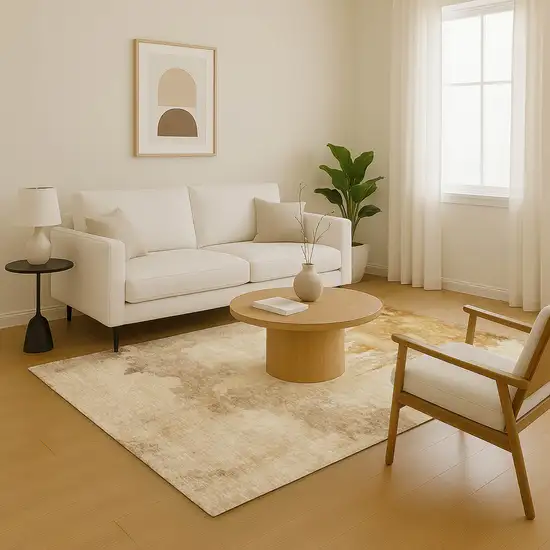 Gold And Beige Abstract Washable Area Rug With UV Protection Photo 1