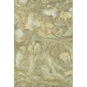 Photo of Gold And Beige Abstract Washable Area Rug With UV Protection