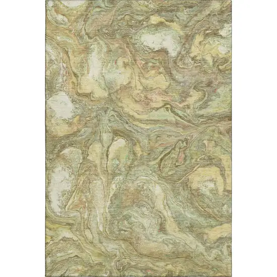 Gold And Beige Abstract Washable Area Rug With UV Protection Photo 1