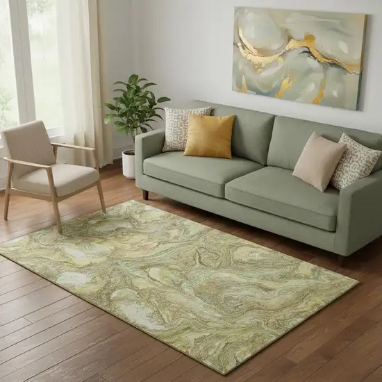 Gold And Beige Abstract Washable Area Rug With UV Protection Photo 2