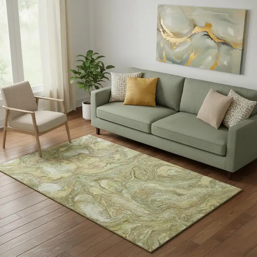 Gold And Beige Abstract Washable Area Rug With UV Protection Photo 2