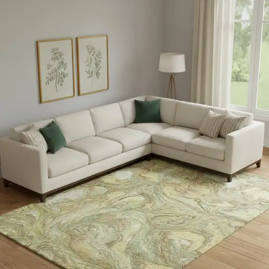 Gold And Beige Abstract Washable Area Rug With UV Protection Photo 2