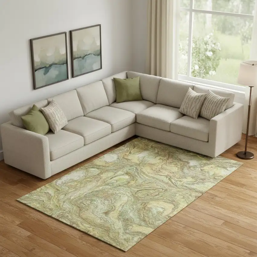 Gold And Beige Abstract Washable Area Rug With UV Protection Photo 2