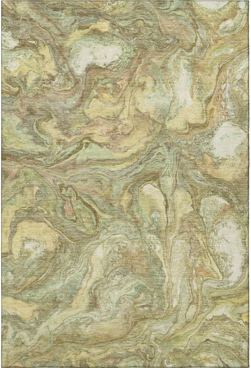 Gold And Beige Abstract Washable Area Rug With UV Protection Photo 3